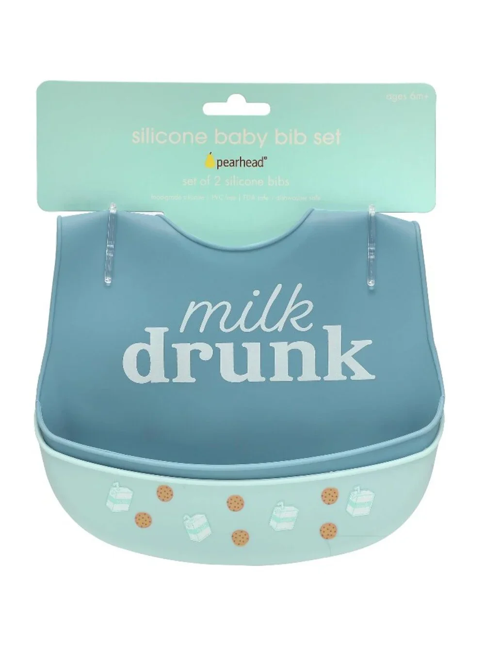 NWT Pearhead Silicone Baby Bib Set 2-Pack Milk Drunk Feeding Bibs